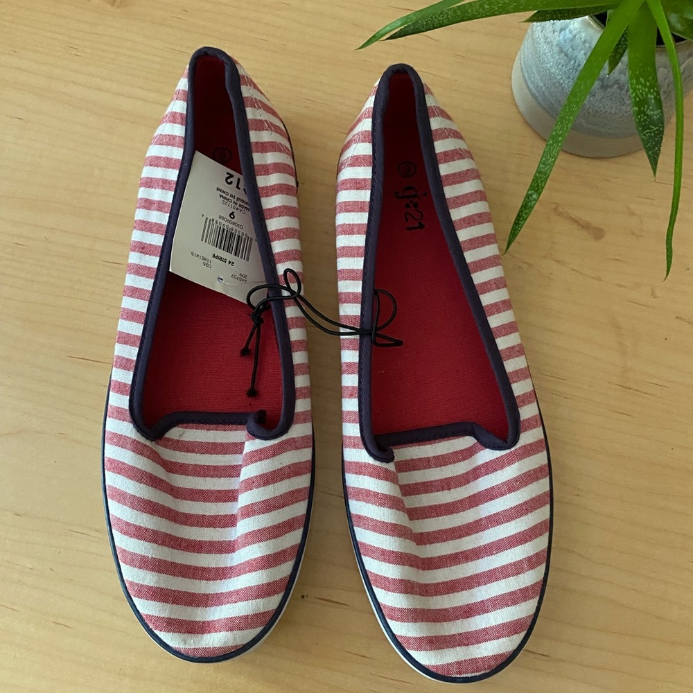 Red and White Striped Slip-On Shoes